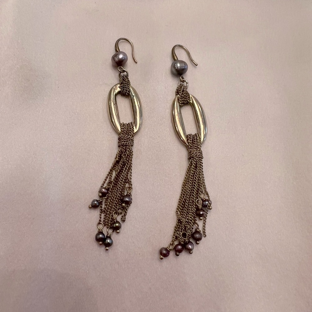 Elegant Gold Tone and Purple Dangle Earrings